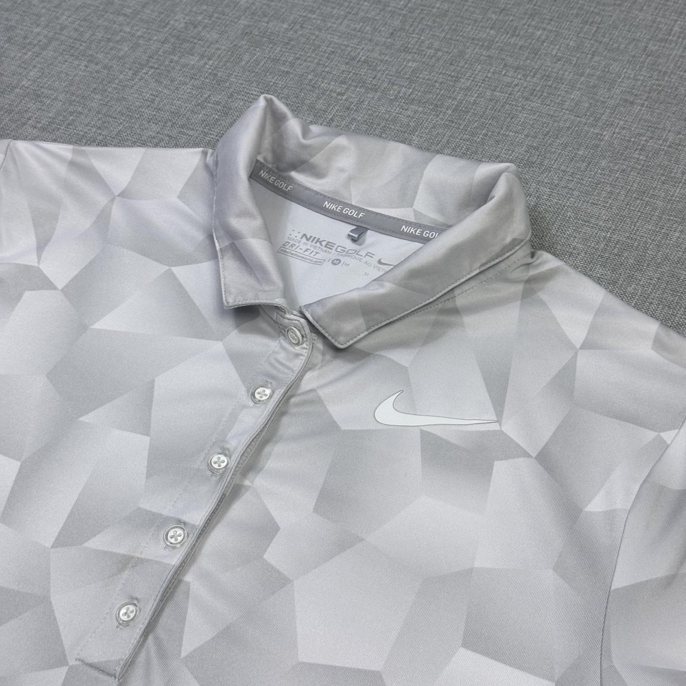 Nike Dri-FIT Polo Womens M Gray Geometric Golf Short Sleeve Moisture Wicking